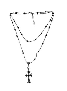 暗黑辣妹双层十字架长款项链女