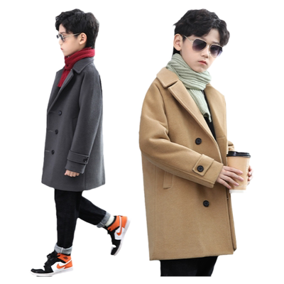秋冬男童呢绒外套保暧毛呢大衣