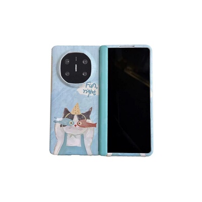 可爱小鱼猫咪适用华为Mate X7折叠屏手机壳肤感硬壳OPPOFindN6手链vivo X Fold5个性创意荣耀MagicV6磨砂女款