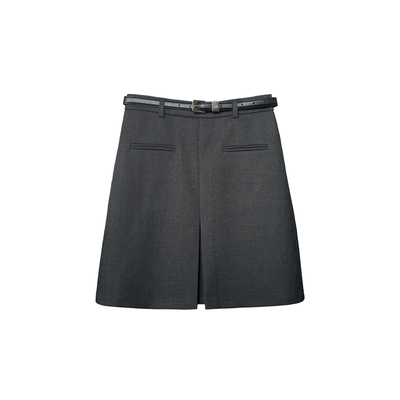 【一比Eby】5分西装中裙半身裙新款压褶短裙配腰带秋冬女251497#