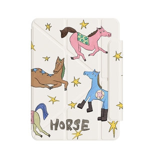 插画师联名可分离磁吸720°旋转多角度Y折支撑iPad(A16)7/8/9/10平板电脑壳mini6保护套Pro马年2025Air4/5/6