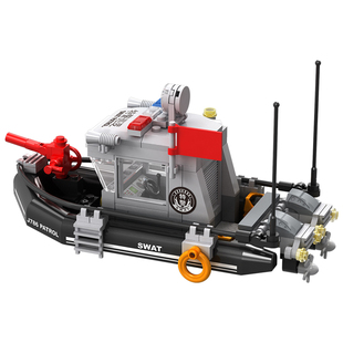 军事警察特警人仔模型消防船拼装玩具积木橡皮救生艇冲锋舟巡逻艇