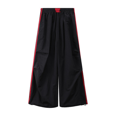 美式复古撞色条纹休闲阔腿裤子