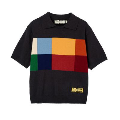 ALL BEINGS25SS夏季淡人穿搭彩色格纹翻领短袖针织T恤衫轻薄女