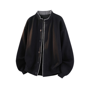 Wassup Shark美式休闲格子假两件开衫夹克男春秋季宽松大码外套潮