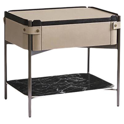 已夏墨隅高级感意式极简设计款轻奢马鞍皮高端床头柜卧室家用储物