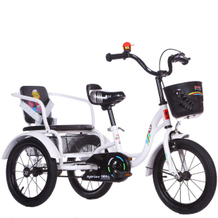 儿童三轮车脚踏车2-12岁双人座脚蹬自行车充气轮胎宝宝童车可带人