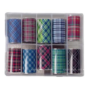 美甲格纹转印纸2026秋冬新款美拉德棕色学院风布艺条纹指甲装饰贴