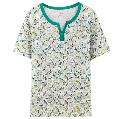 中国风纯棉女士中老年人短袖