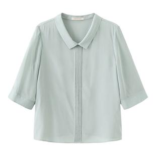 春竹26夏季新款桑蚕丝舒适气质优雅显瘦减龄半袖女式真丝衬衫