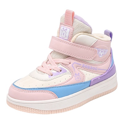 巴布豆女童棉鞋高帮儿童加绒加厚