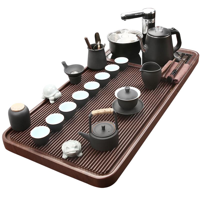 茶盘一体式全自动上水整块实木排水式茶台家用中式电炉套装电木款