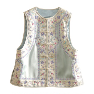 美伦新中式醋酸刺绣马甲女2025春秋高货贵气洋气时尚原创外穿上衣