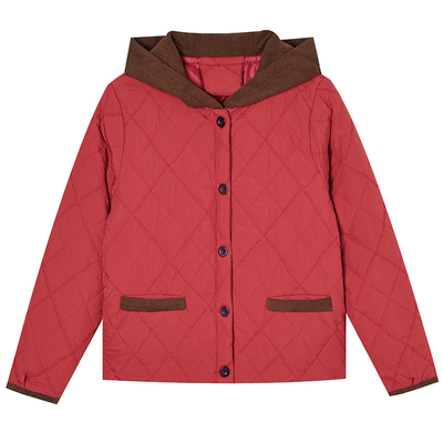 妈妈装短款轻薄连帽夹棉服外套女