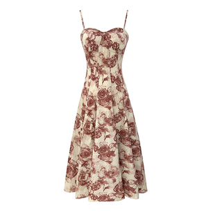 AM NANA夏季法式碎花雪纺连衣裙显瘦气质吊带裙修身仙女度假长裙