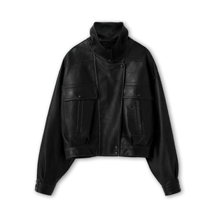 PRE PREWORKS复古摩登进口轻蜡半植糅羊皮廓形百搭皮夹克