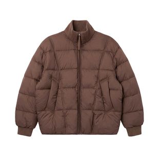 凯施迪短款立领羽绒服男士新款复古咖色面包白鸭绒保暖外套男装