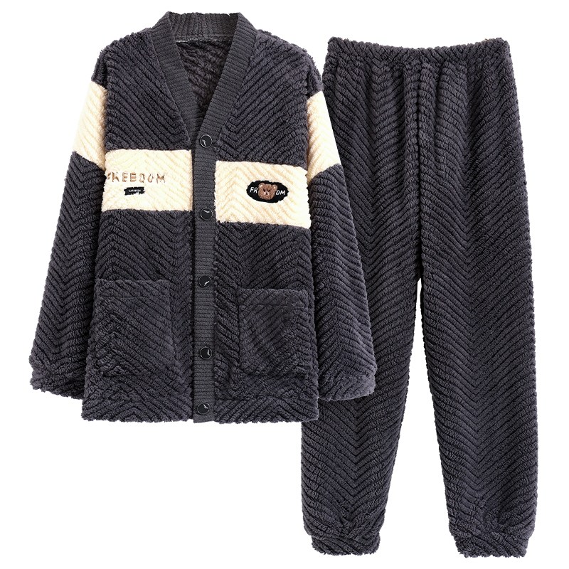 情侣法兰绒加厚加绒和服睡衣套装