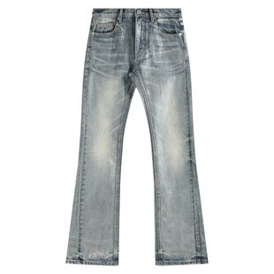 noEmosen(noE)冰蓝刷胶00S裂纹胶感水洗合身微喇牛仔裤