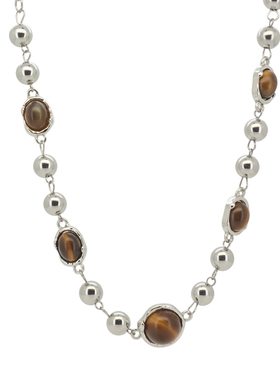 秋冬美拉德串珠虎眼石项链女轻奢小众高级感卫衣毛衣链复古脖颈链