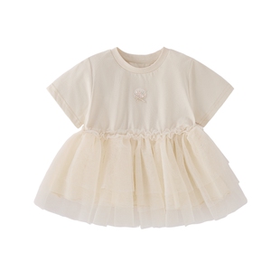 女童T恤春夏新款儿童上衣童装夏季法式6女孩衣服夏装网纱宝宝短袖