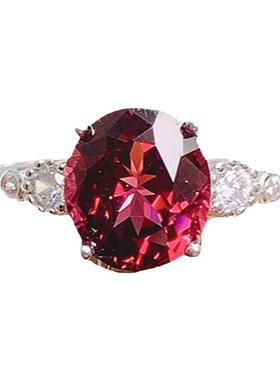 纯银镶嵌天然石榴石戒指