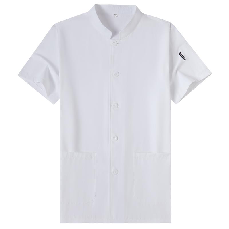 食堂厨师工作服长袖幼儿园厨房白色厨师服短袖纯棉透气夏季大码女
