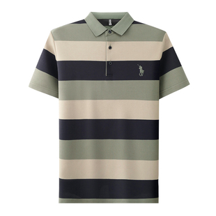 啄木鸟条纹短袖polo衫夏季休闲宽松翻领t恤新款刺绣外贸男士上衣