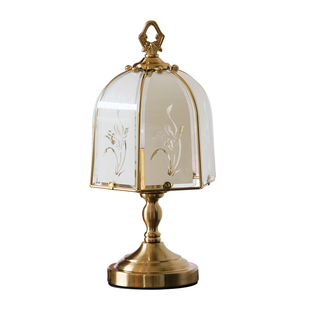 法式复古装饰台灯书房卧室玻璃床头灯奶油风兰花高级感氛围灯