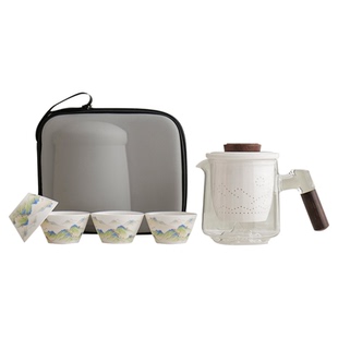 新款旅行茶具小套装户外露营出差玻璃泡茶壶快客杯便携式包伴手礼