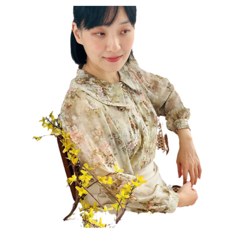 MP莫奈水彩花影柔美优雅翻领衬衫