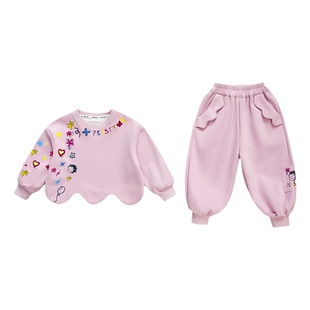 湖州织里2025秋季新款女童套装中小童女孩两件套长袖纯色韩版卫衣