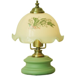 绿色铃兰花朵法式欧式床头小台灯北欧ins少女复古田园卧室氛围灯