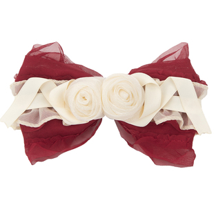 里雾苹果糖手作小物诗之春红色蝴蝶结边夹花花扁帽原创Lolita发饰