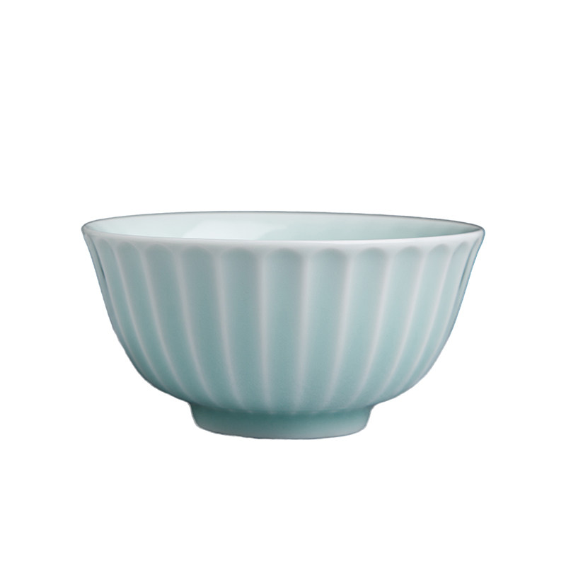 仿宋湖田影青菊花碗盘景德镇创意纯色陶瓷吃饭碗中式餐厅特色餐具