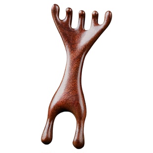 叶梳匠5A级天然金丝檀鹿角鼻刮双头梳头皮按摩梳头部经络梳檀梳头