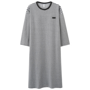 芬腾可安睡裙女款春秋季纯棉长袖女带胸垫2026新款浅灰睡衣女冬天