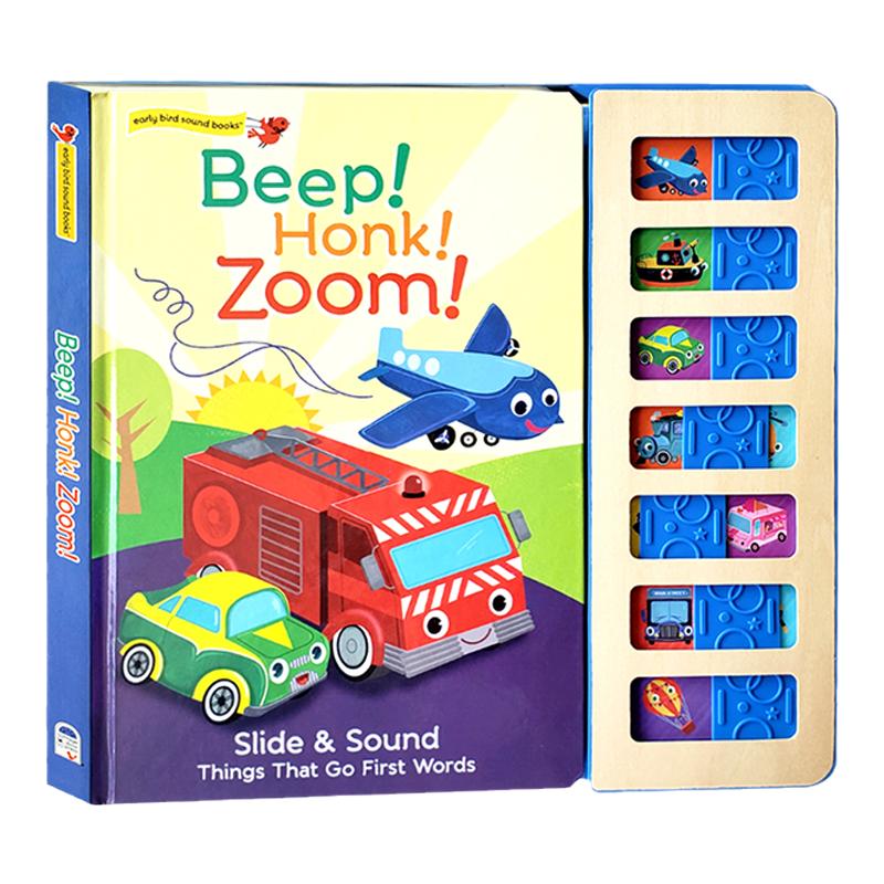 交通工具木质滑块发声书 Beep! Honk! Zoom! 英文原版绘本 记忆配对游戏英语单词启蒙认知纸板大开触摸趣味发声书 原版英语书籍