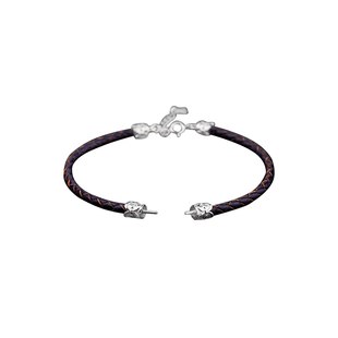 DIY圆珠配件蜡皮绳手链托 镶嵌蜜蜡琥珀绿松石圆珠925银手链空托