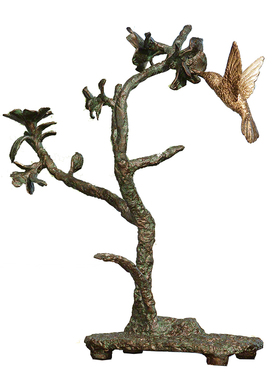 现货下城进口蜂鸟芙蓉花铸铁摆件