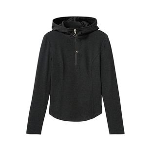 半拉链德绒连帽长袖T恤女冬宽松保暖帽衫设计感打底衫时尚内搭潮