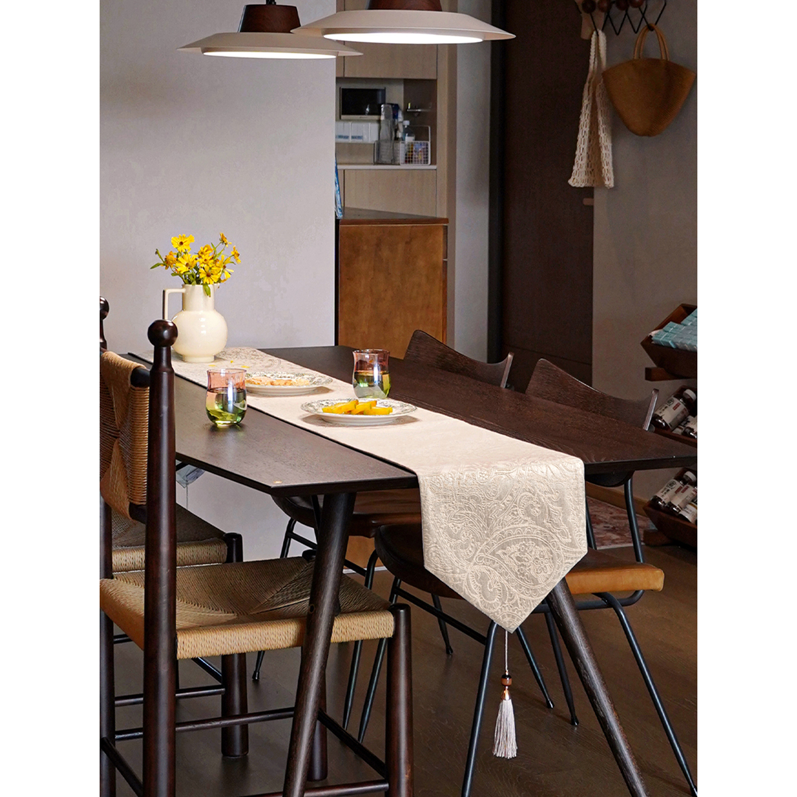 HARTING中古风复古桌旗色织提花防水长条电视柜盖布台布氛围感