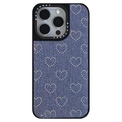 设计感时髦牛仔蓝爱心苹果手机壳