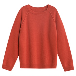 ltyp旅途原品【限量五折】 100%羊毛针织红色毛衣圆领上衣女春季