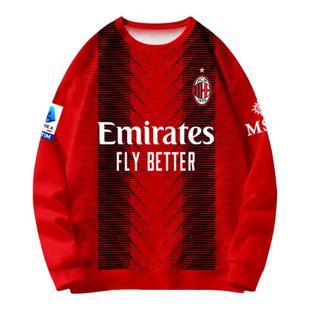 AC米兰队23-24赛季吉鲁莱奥足球迷服圆领卫衣男女加绒长袖球衣服