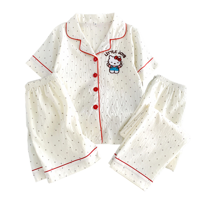 夏季短袖长裤三件套儿童睡衣女童
