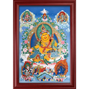 黄财神摆件佛像招财唐卡挂画家居供奉摆台画像图片实木相框装饰画