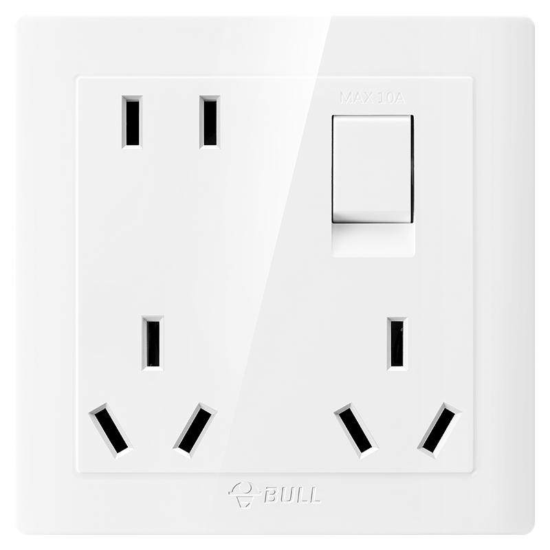公牛一开八孔带开关一键断电86型暗装墙壁电源插座多功能厨房插座