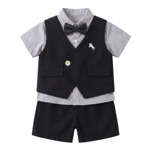 男宝宝西装套装婴幼儿衣服夏季周岁服夏装新款西服生日宴礼服童装