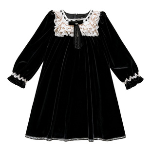 富家千金高级感裙子女童丝绒连衣裙秋冬洋气儿童赫本小香风公主裙